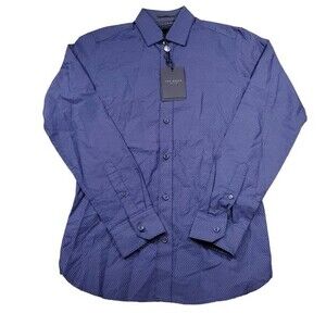 Ted Baker Men's Dobby Geometric Print Shirt Size 1 XS Blue Button Front Dobbie